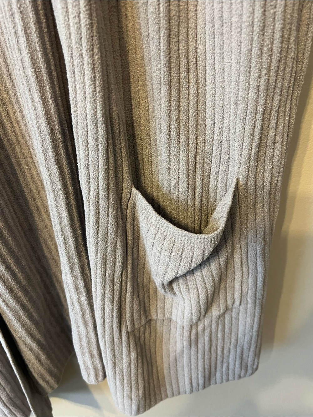 Barefoot Dreams CozyChic Ultra Lite Ribbed Open Cardigan - Taupe Gray - Picture 4 of 5